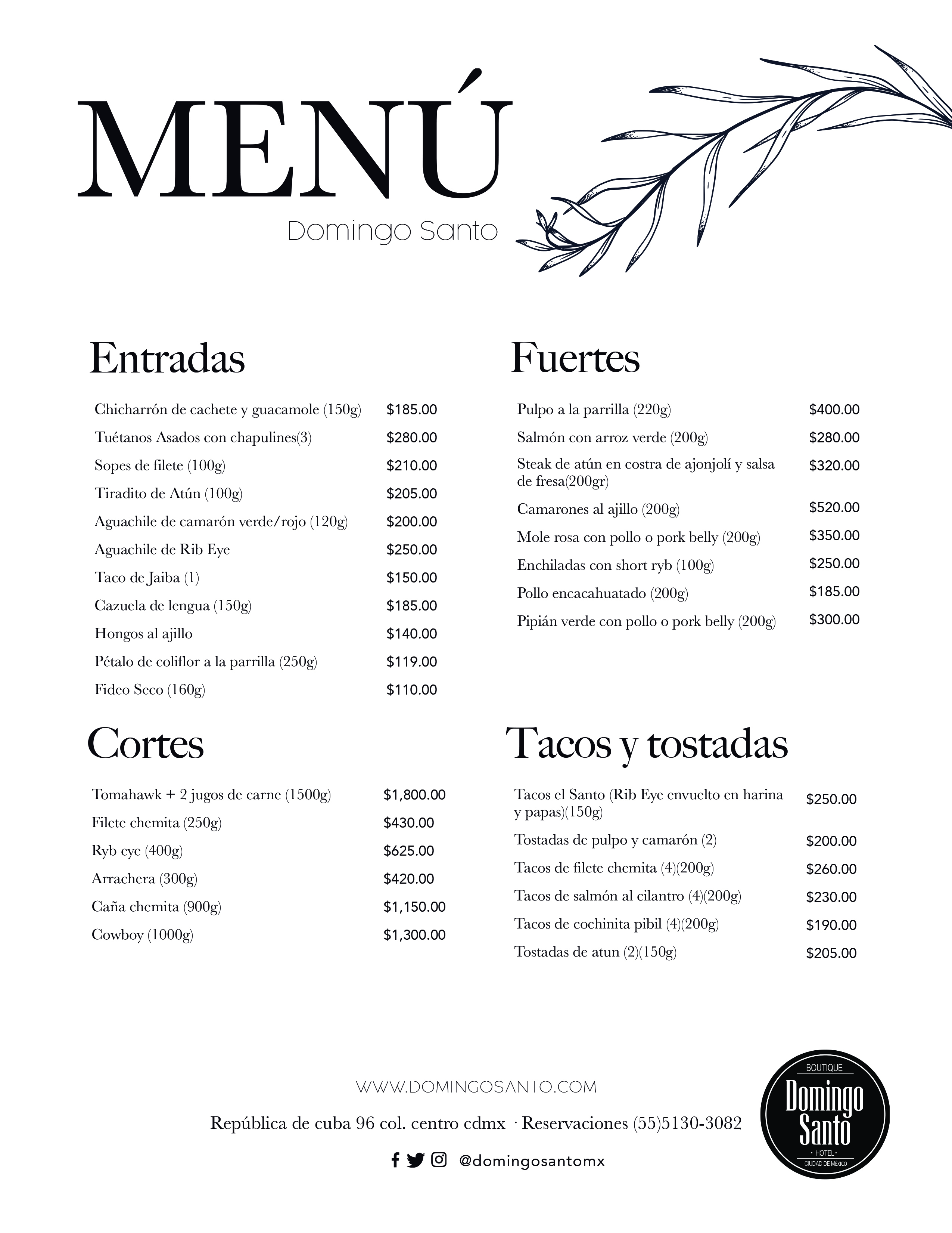 Menu restaurante